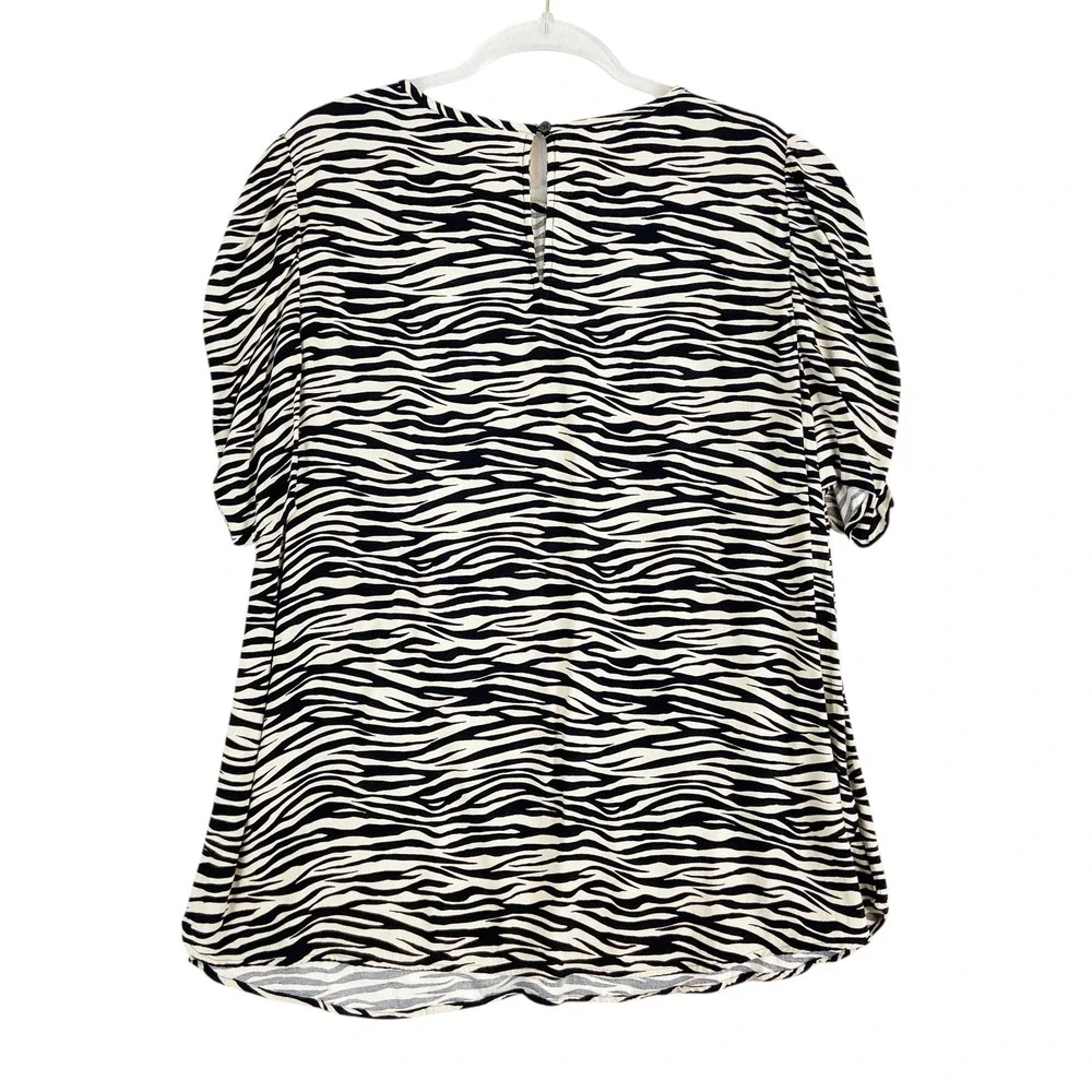 Loft Plus Zebra Print‎ Puff Sleeve Blouse Black White Viscose Size 16